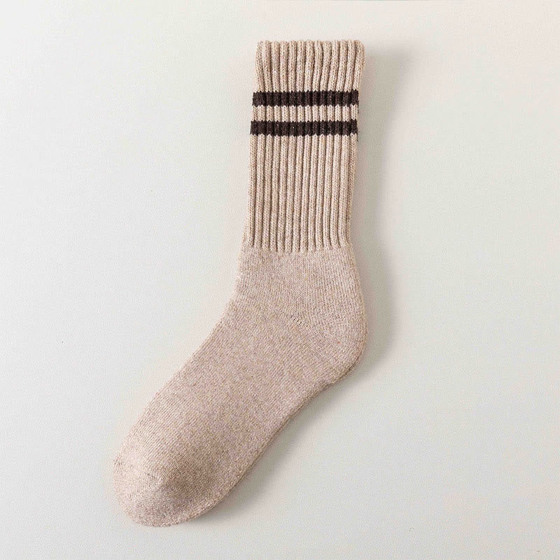 Striped Warm Wool Quarter Socks(5 Pairs) - Camel - EU36-44(US3-10) - image 11