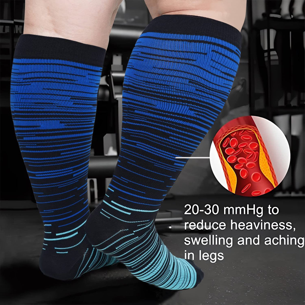 Colorful Cool Lines Plus Size Compression Socks 2XL-7XL(3 Pairs) - image 4