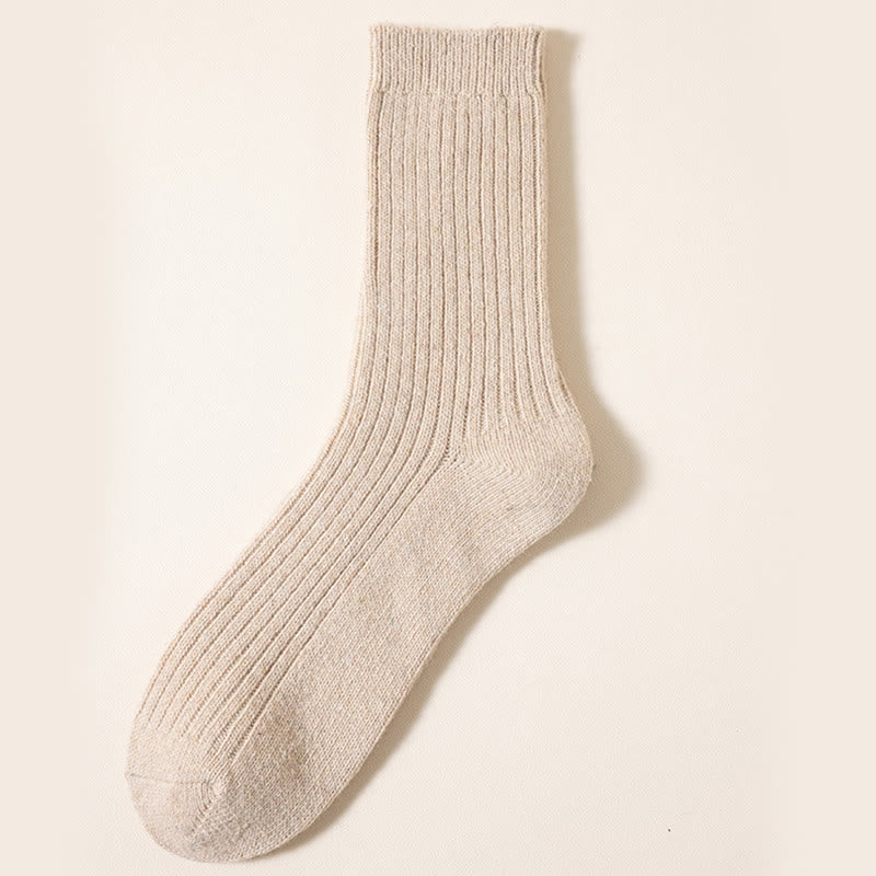 Plus Size Solid Color Warm Quarter Socks(6 Pairs) - Khaki - EU39-46(US6-12) - image 9