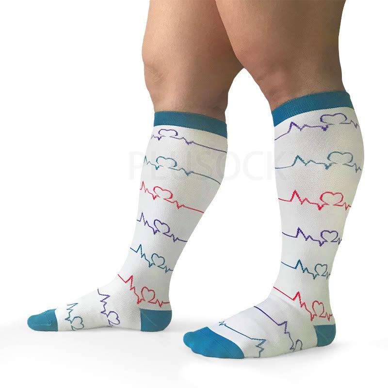 White Electrocardiogram Plus Size Compression Socks(3 Pairs) - image 8