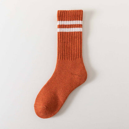 Striped Warm Wool Quarter Socks(5 Pairs) - Orange - EU36-44(US3-10) - image 4