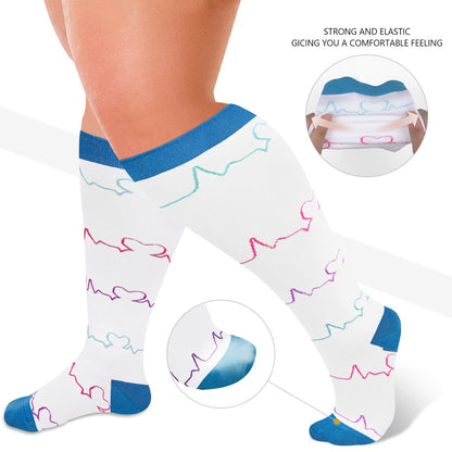 White Electrocardiogram Plus Size Compression Socks(3 Pairs) - image 3