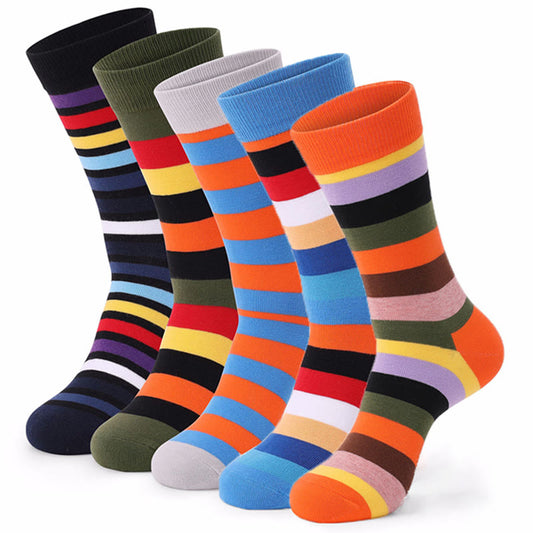 Colorful Striped Cotton Novelty Crew Socks(5 Pairs) - 42-48 - Multicolor - image 0