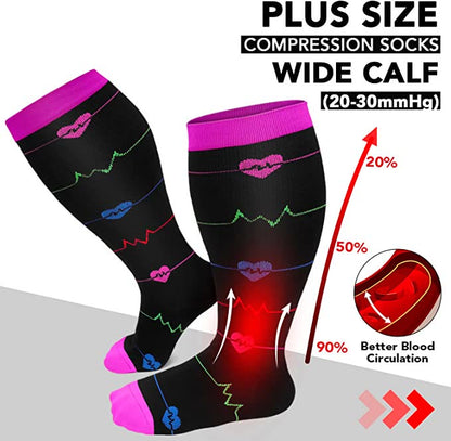 Pineapple Electrocardiogram Plus Size Compression Socks(3 Pairs) - image 2