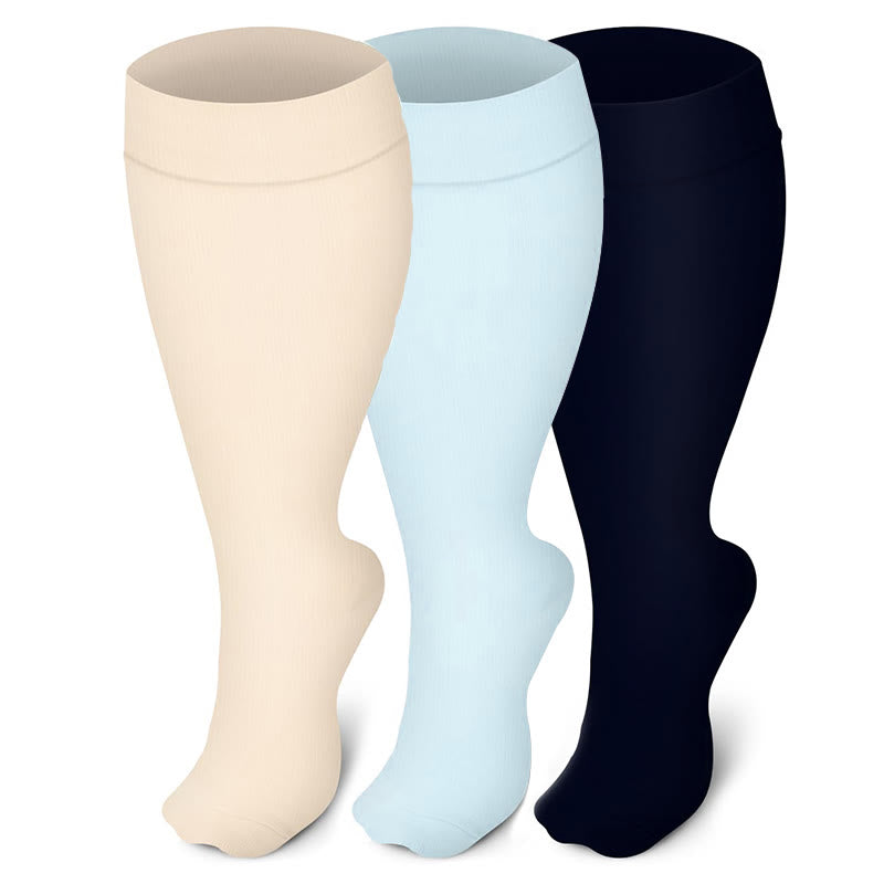 Plus Size Solid Color Compression Socks(3 Pairs) - Multicolor - 4XL - image 0
