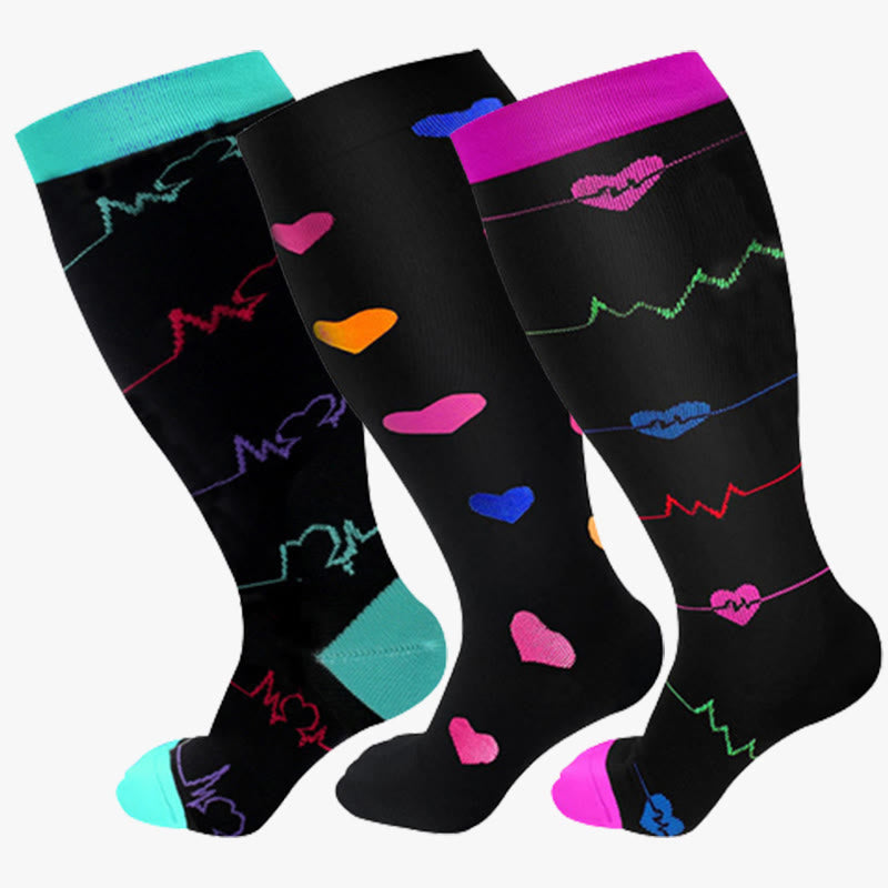 Electrocardiogram Heart Plus Size Compression Socks(3 Pairs) - image 10
