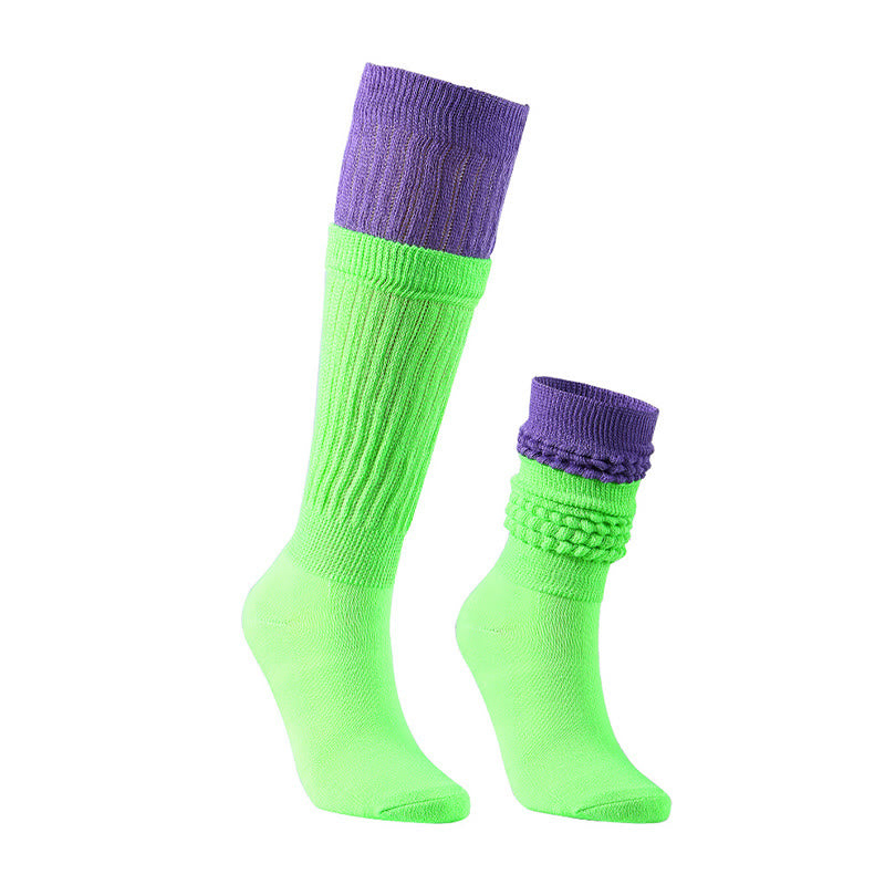 Color Block Slouch Socks(2 Pairs) - Fluorescent Green B - EU36-42(US3-8.5) - image 1