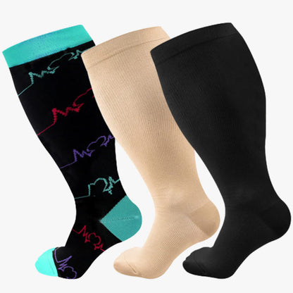 Blue Electrocardiogram Solid Plus Size Compression Socks(3 Pairs) - image 8
