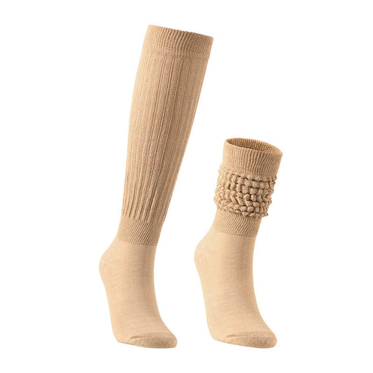 Solid Color Threaded Slouch Socks(2 Pairs) - Camel - EU36-42(US3-8.5) - image 0