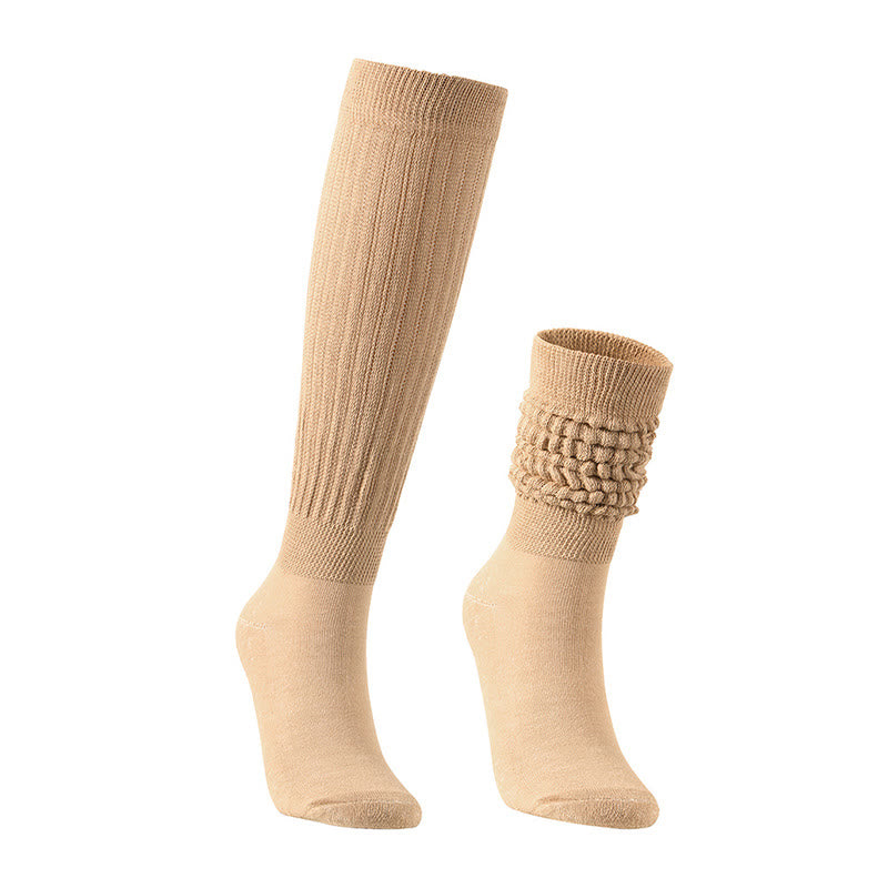 Solid Color Threaded Slouch Socks(2 Pairs) - Camel - EU36-42(US3-8.5) - image 0