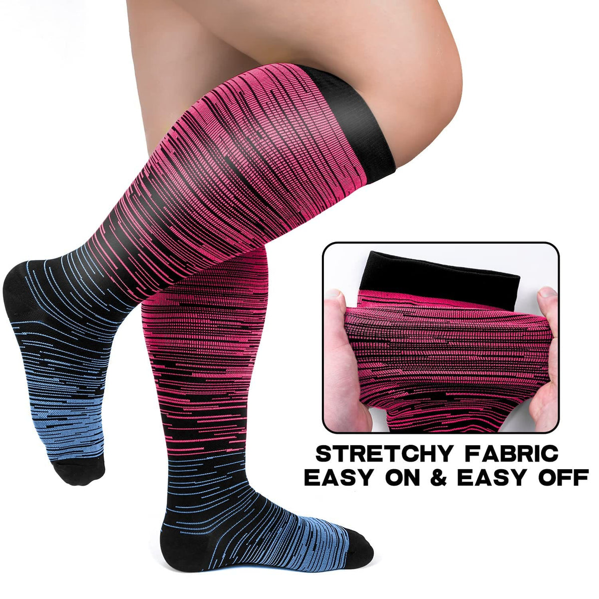 Colorful Cool Lines Plus Size Compression Socks 2XL-7XL(3 Pairs) - image 6