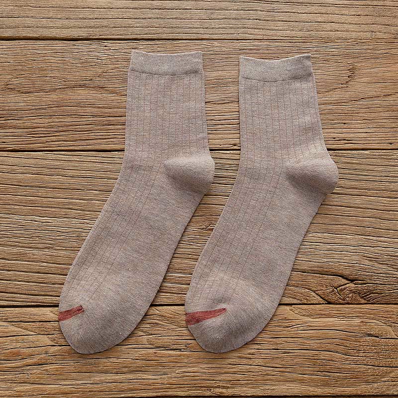 Pure Color Liner Cotton Socks(6 Pairs) - 42-48 - Khaki - image 12