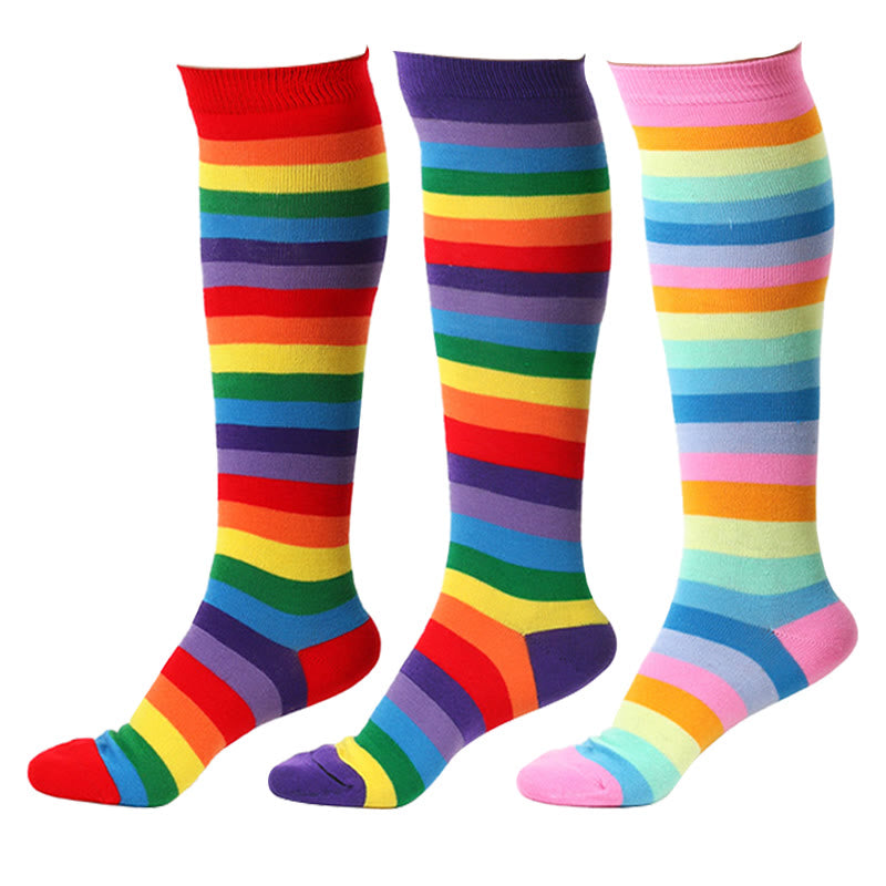 Rainbow Striped Knee High Socks(3 Pairs) - image 0