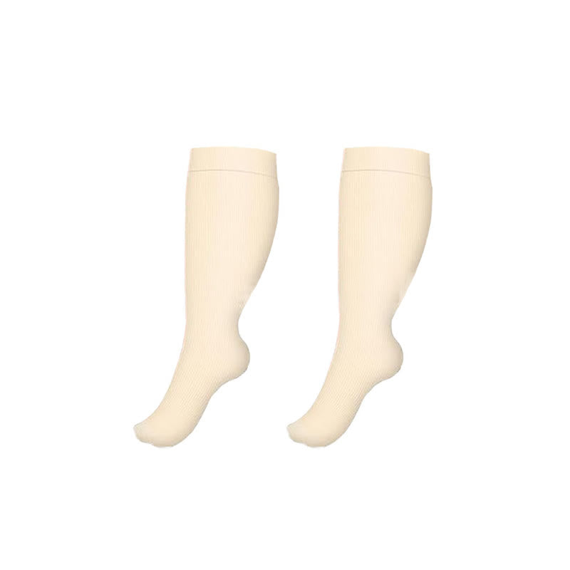 Plus Size Leg Pressure Relief Compression Socks(3 Pairs) - Beige - 4XL - image 1