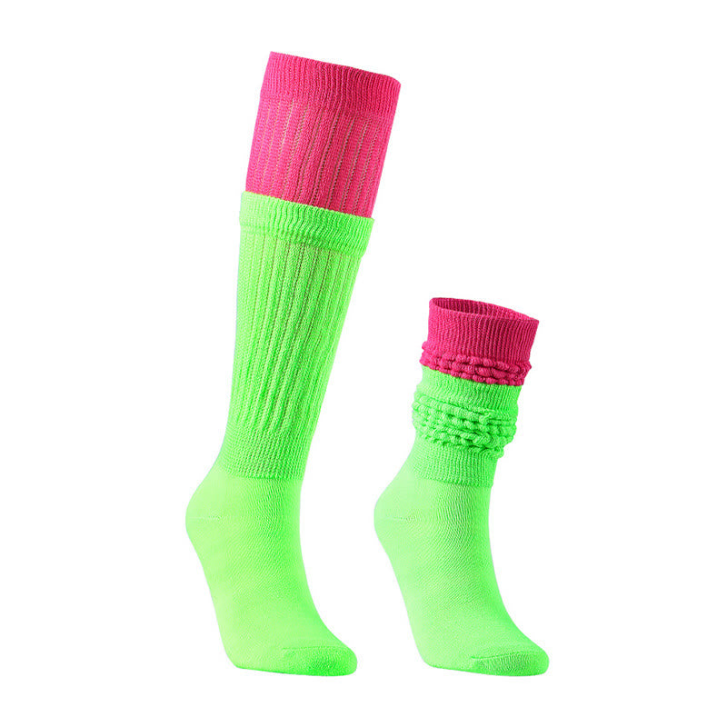 Color Block Slouch Socks(2 Pairs) - Fluorescent Green A - EU36-42(US3-8.5) - image 0