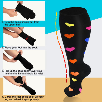 Blue Dot Heart Plus Size Compression Socks(3 Pairs) - image 7