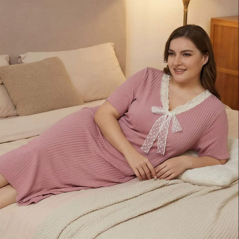 Lace Bow Ribbed Nightgown - image 1
