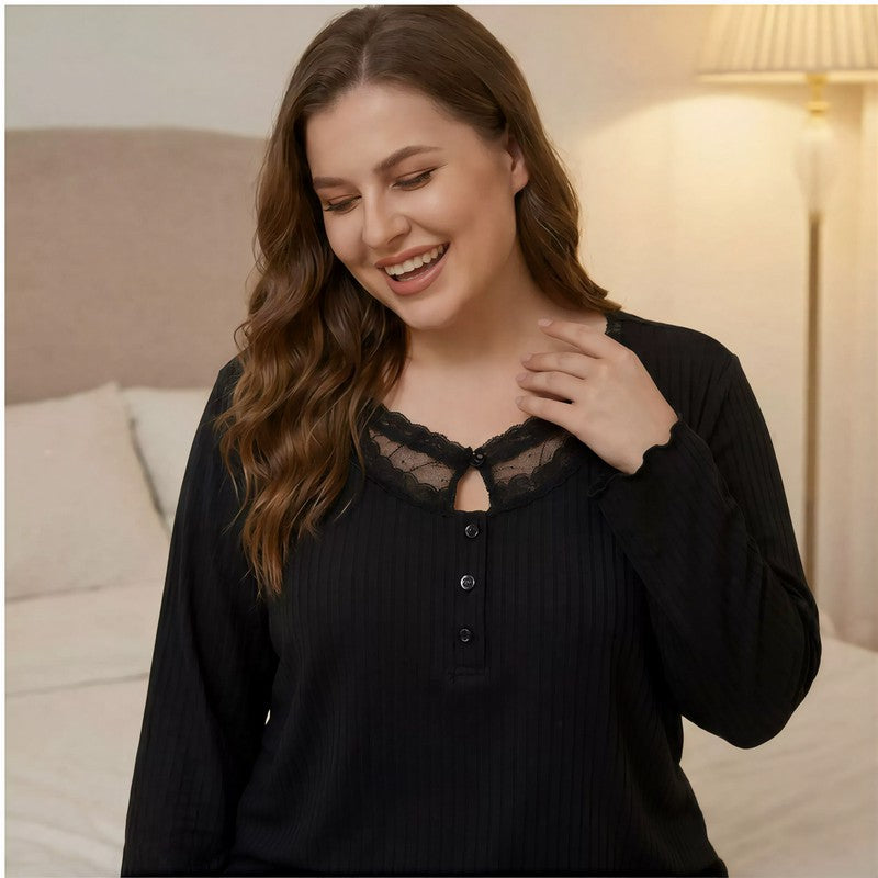 Lace Solid Color Pajama Set - image 2