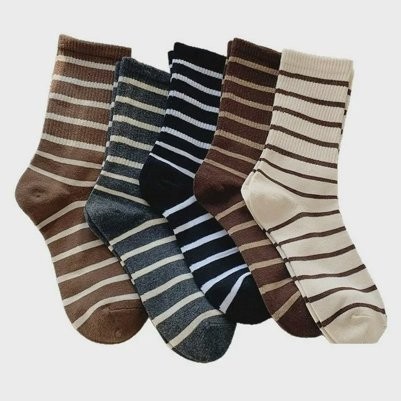 Retro Striped Cotton Quarter Socks (5 Pairs) - image 9