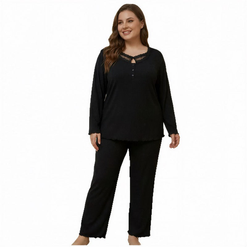 Lace Solid Color Pajama Set - image 3