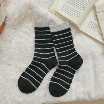Cozy Striped Knit Quarter Socks (5 Pairs) - Black - EU36-42(US3-8.5) - image 9
