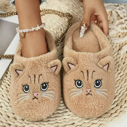 Warm Cozy Cat Face Plush Indoor House Slippers - Khaki - EU46-47(US12-12.5) - image 8