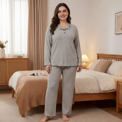 Soft Ribbed Lounge Pajama Set - Grey - 4XL - image 0