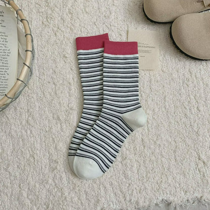 Retro Striped Knit Quarter Socks (6 Pairs) - White - EU36-39(US3-6) - image 9