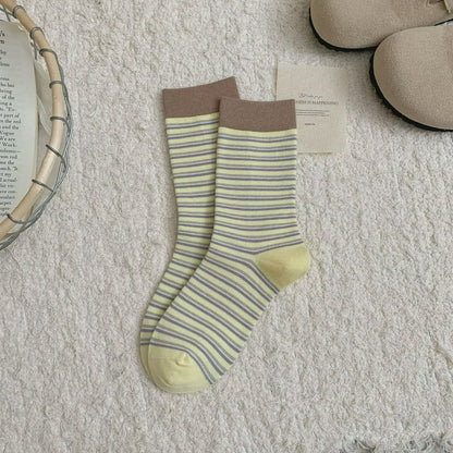Retro Striped Knit Quarter Socks (6 Pairs) - Yellow - EU36-39(US3-6) - image 6
