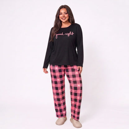 Good Night Plaid Pajama Set - Pink - 5XL - image 3
