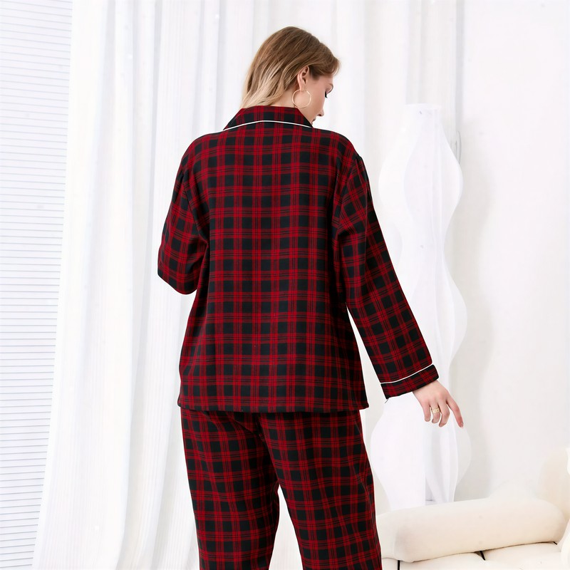 Red Plaid Contrast Trim Pajama Set - image 1