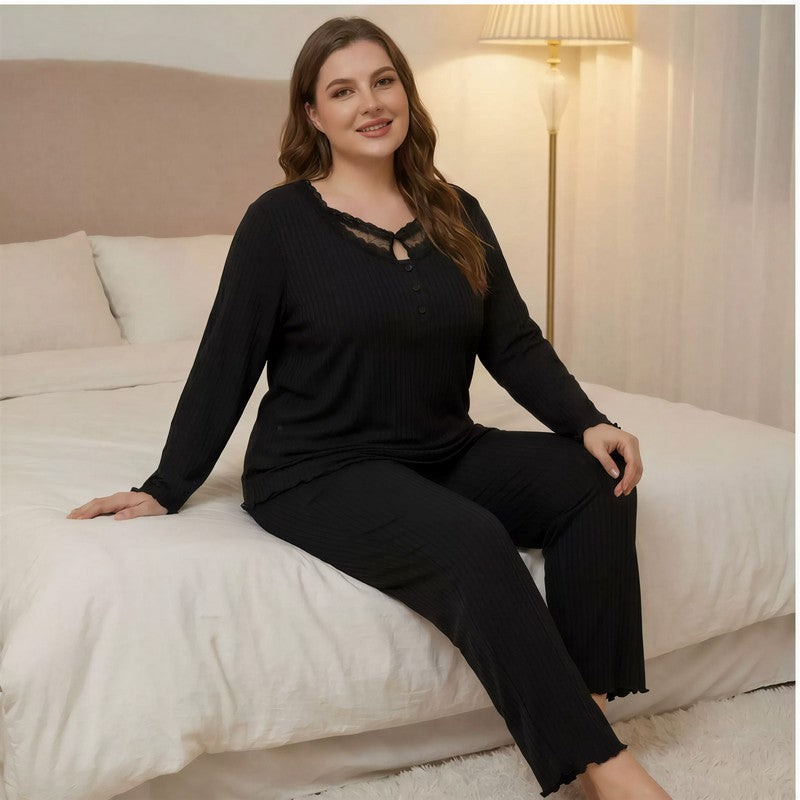 Lace Solid Color Pajama Set - image 1