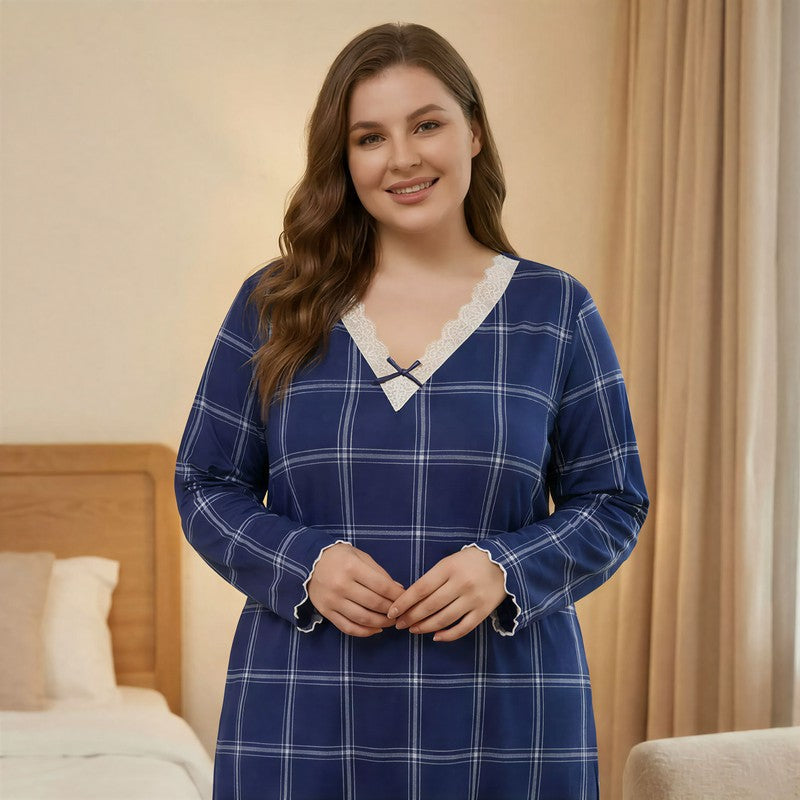Lace Trim Plaid Nightgown - image 1
